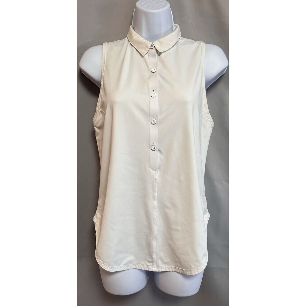 Lululemon Athletica White Jersey Tank Top Button Down Collar S 4 6